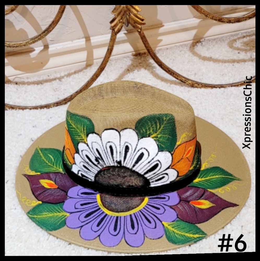 Hand Painted Straw Panama Style